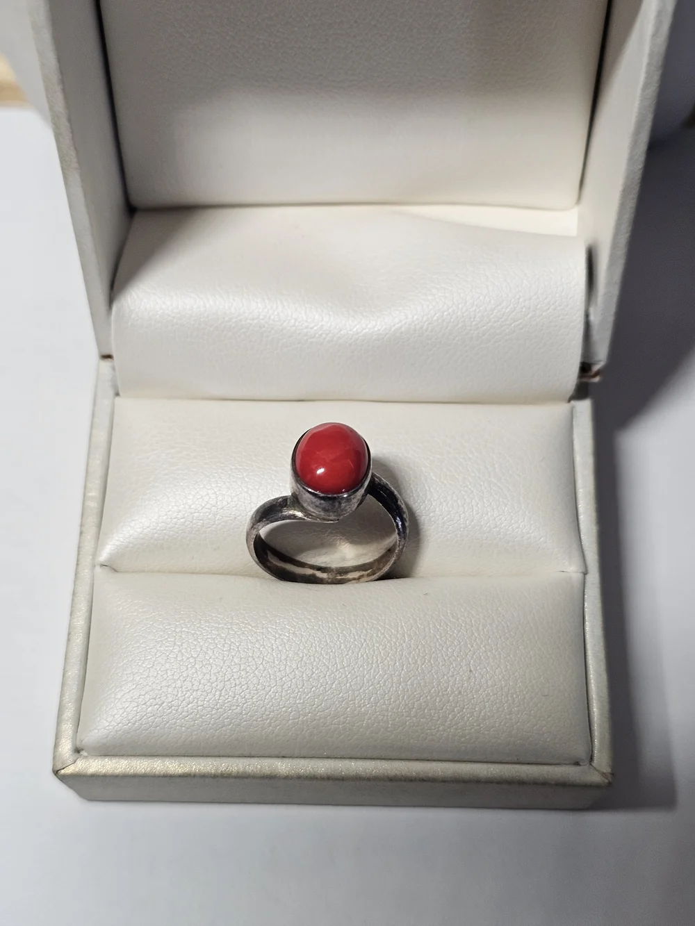 Sterling Silver 925 Ring with Red Coral Cabochon